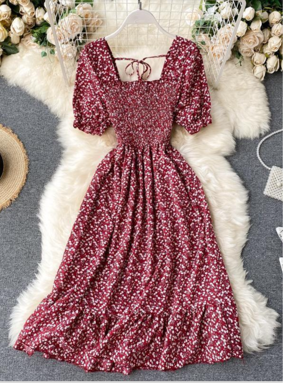 Red floral summer dress